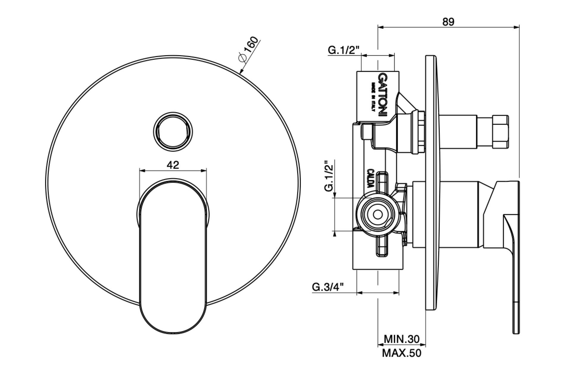 Встраиваемый смеситель для душа GATTONI H20MIX 7000 ARCH-00054603 - Вид №2