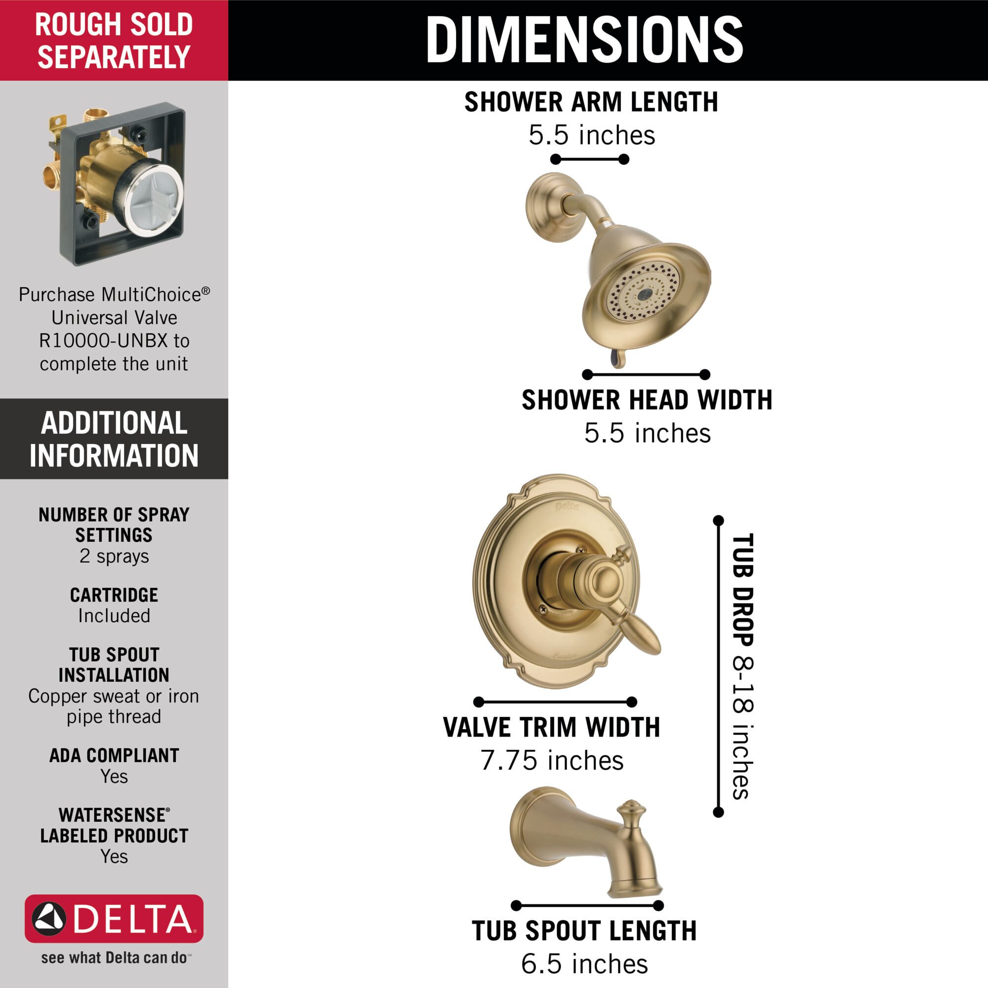 T17455-CZ Для ванны и душа Monitor® 17 Series Delta Faucet Victorian Шампанское бронза - Вид №2