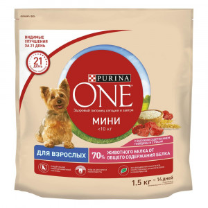 ПР0059694 Корм для собак для мелких пород, говядина, рис сух. 1,5кг ONE