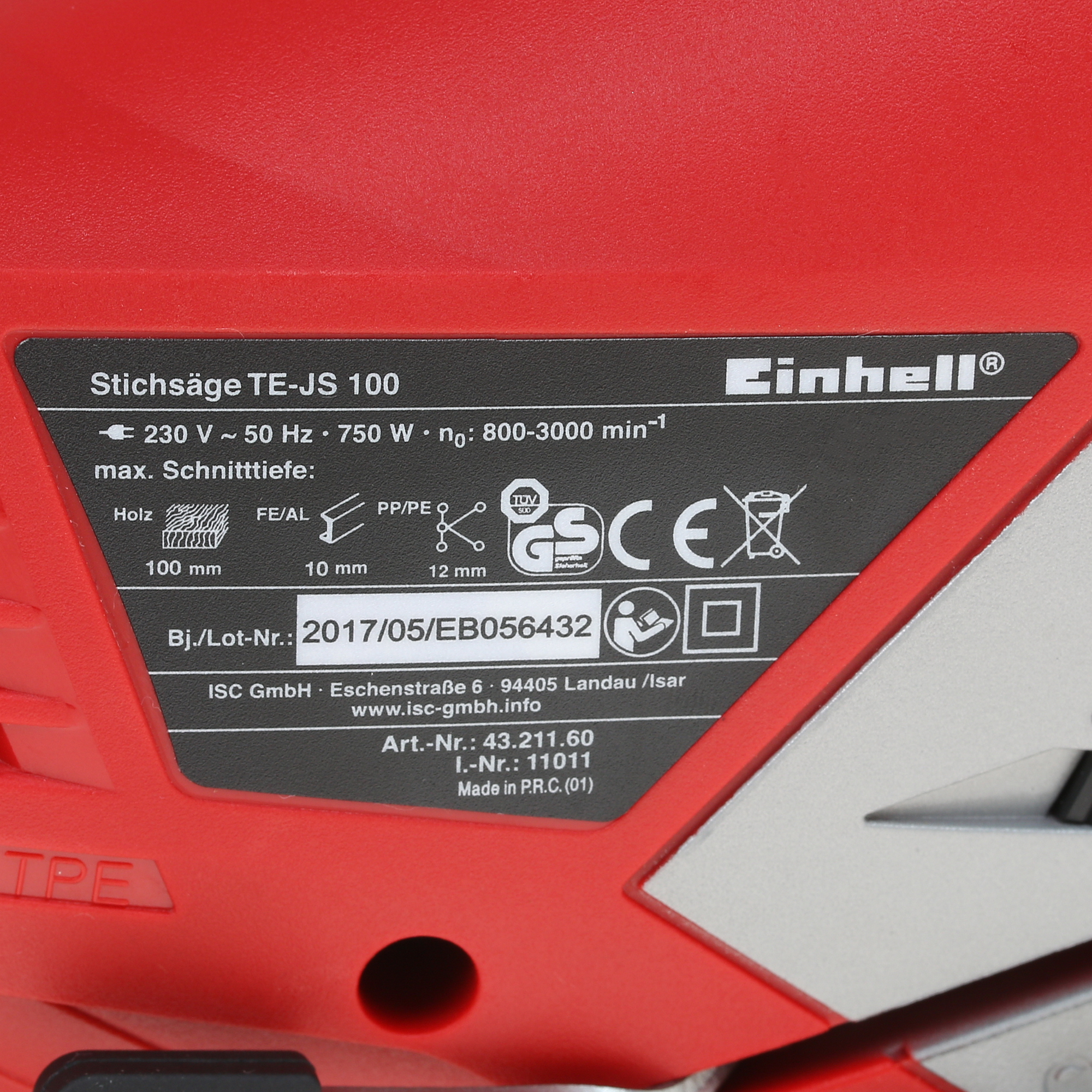 Электрический лобзик Einhell TE-JS 100 7969658 STDN-0126956 - Вид №4