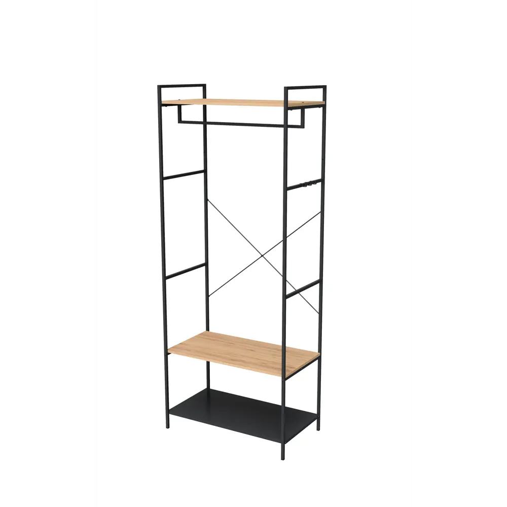 Вешалка напольная Spaceo 80x200x45 см металл цвет бежевый чёрный Вешалка гардеробная STLM-2031035 - Вид №1