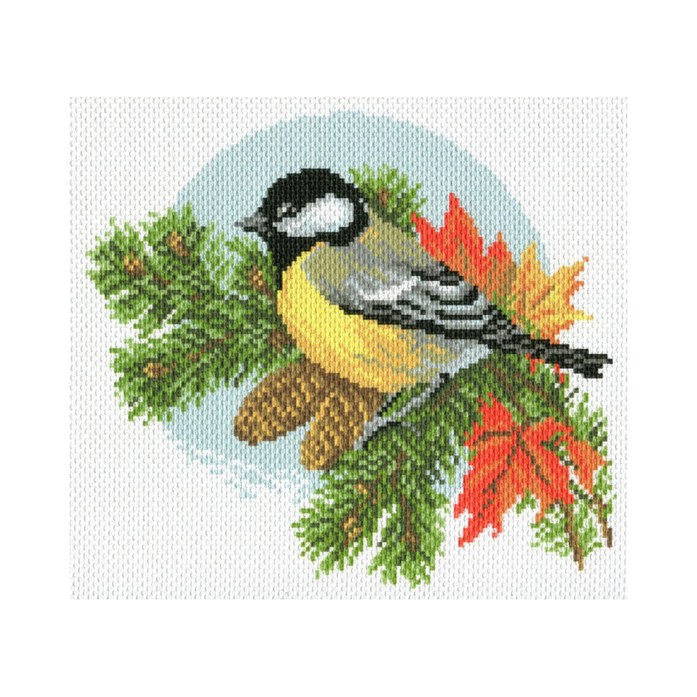 1729 Канва/ткань с рисунком Рисунок на канве 23 см х 28 см "Синичка" Матренин посад 