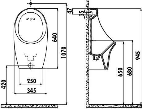 TP611-11CB00E-0000 Писсуар (подводка из стены) Creavit  - Вид №1