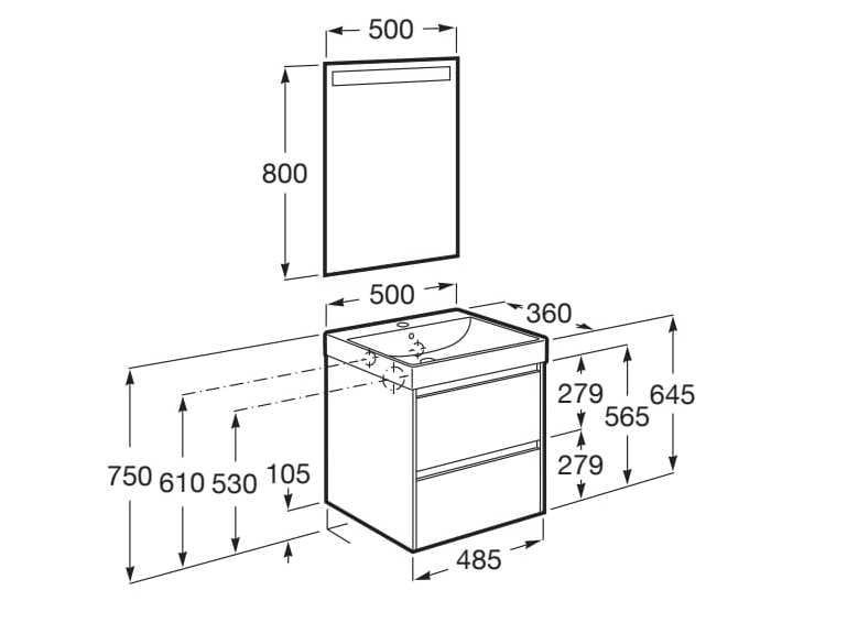 Деревянный одиночный умывальник с зеркалом Roca UNIK A8516 / A8517 ARCH-00015558 - Вид №22