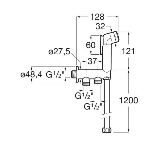 Настенный смеситель для биде с ручным душем с подающим шлангом Roca BE FRESH 5B9N30C00 ARCH-00059320 - Вид №2