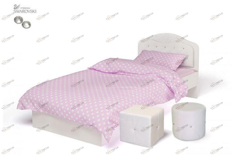 Кровать классика ABC-KING Princess №1 белая кожа со стразами Сваровски (160*90) без ящика и матраса 4631147960474