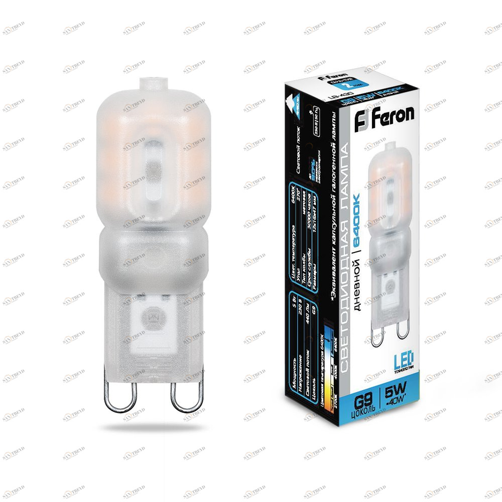 Лампа светодиодная Feron G9 5W 6400K LB-430 25638 FERON  00-3956488 Матовый 