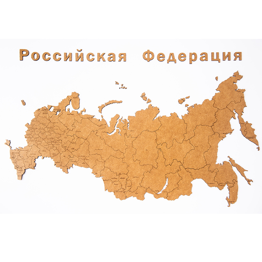 19-26 Карта-пазл wall decoration "российская федерация" с городами, 98х53 см коричневая Mimi 