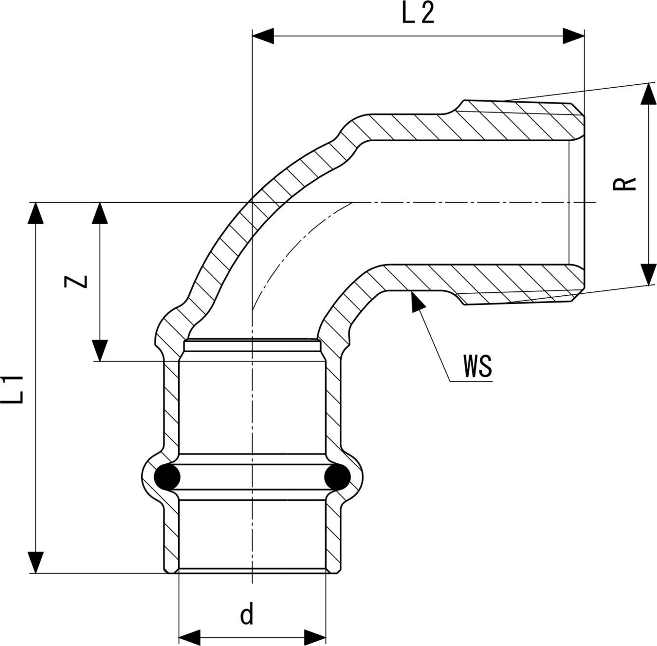 444 013 Модель 2214 Трубопроводные системы  Sanpress  Переходники/​переходные угольники Santreyd  - Вид №3