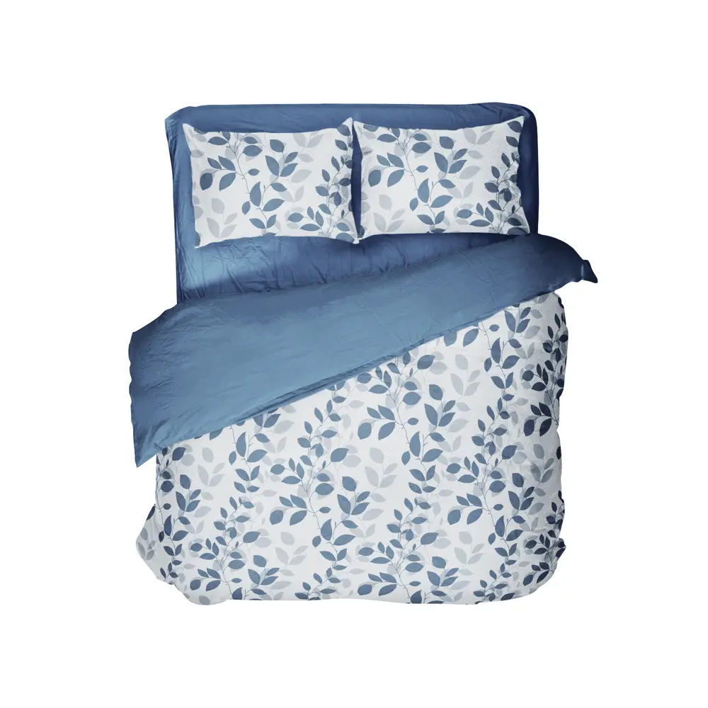 Комплект постельного белья Шуйские Ситцы Листья полутораспальный бязь синий STLM-2191834 - Вид №1