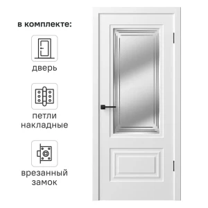 Дверь межкомнатная со стеклом Комфорт-2 80x210 см эмель цвет белый с замком и петлями 89437574 STLM-2051993