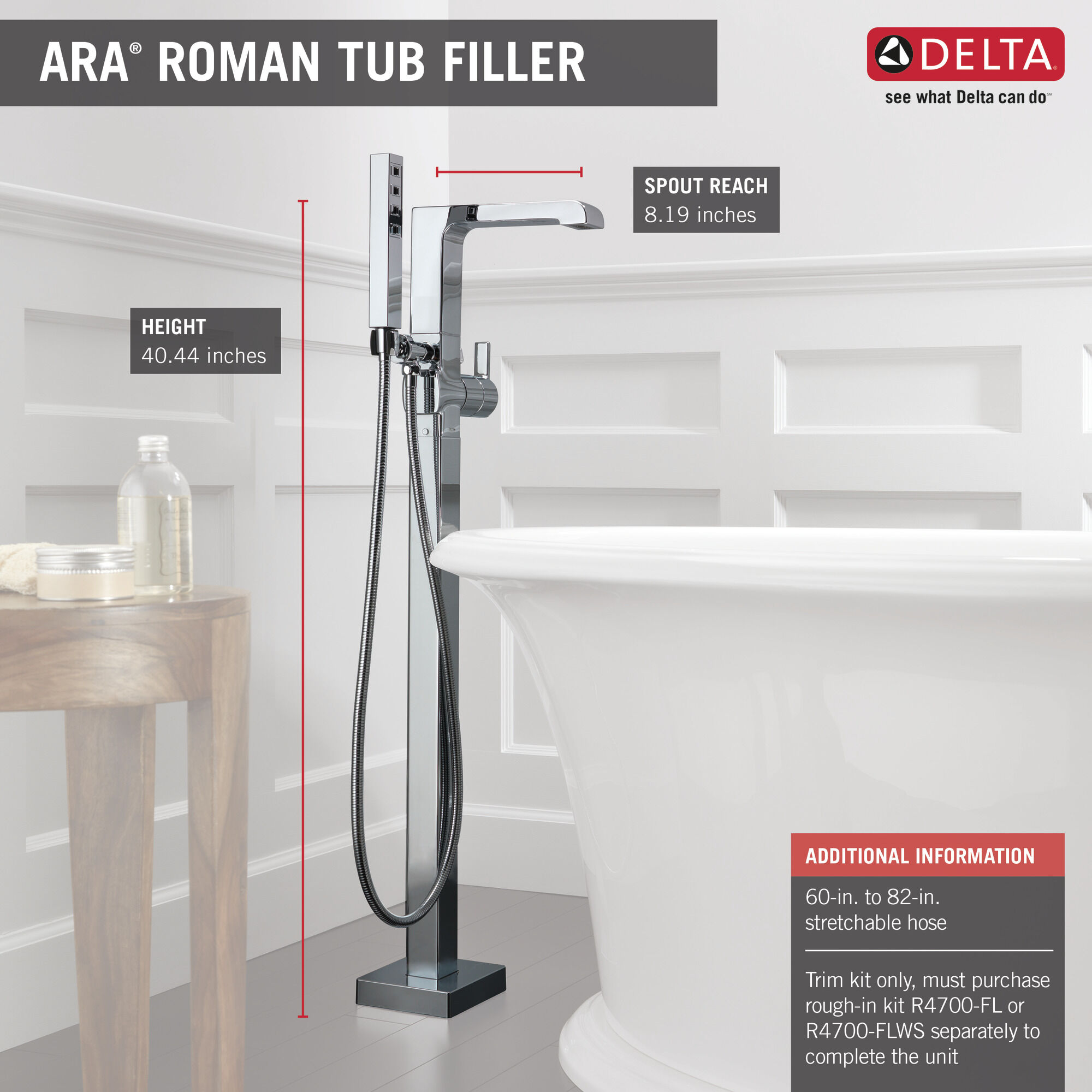 T4767-FL Напольная накладка для ванны с одной ручкой и ручным душем Delta Faucet Ara Хром - Вид №1