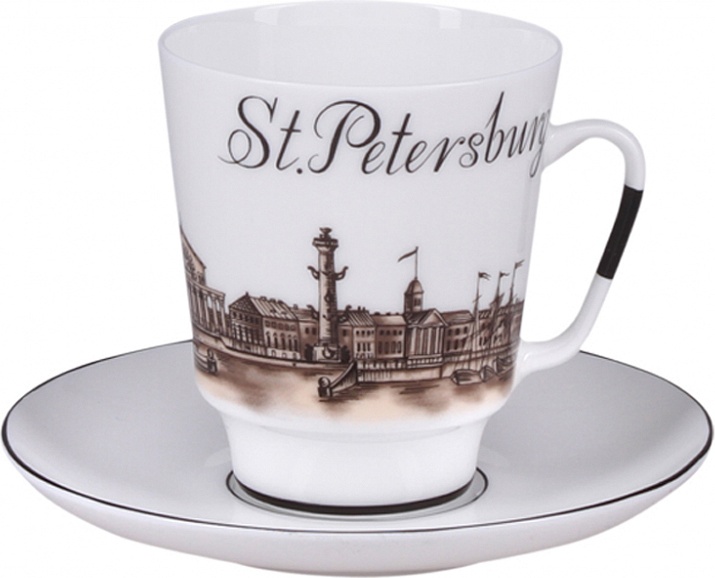10597055 Императорский фарфоровый завод Чашка с блюдцем "До свидания Петербург 1" "Майская" Фарфор костяной 
