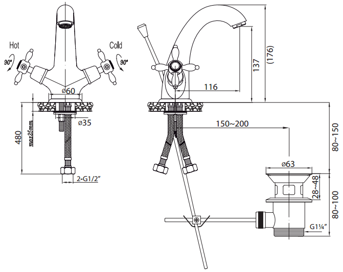 Смеситель для раковины CEZARES NOSTALGIA-LS1-02 - Вид №1