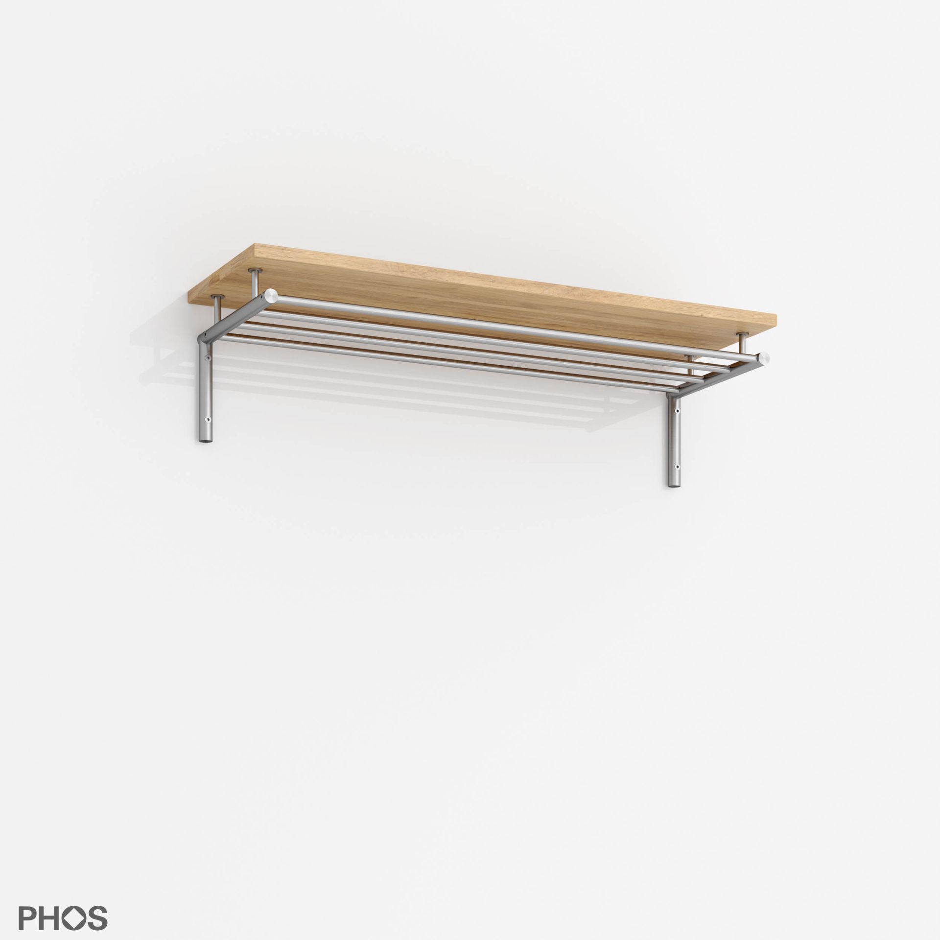 G15-1000-Eiche Навесной шкаф g15 с 4 платяными штангами и деревянной полкой из массива дуба - ширина 105 см PHOS  - Вид №2