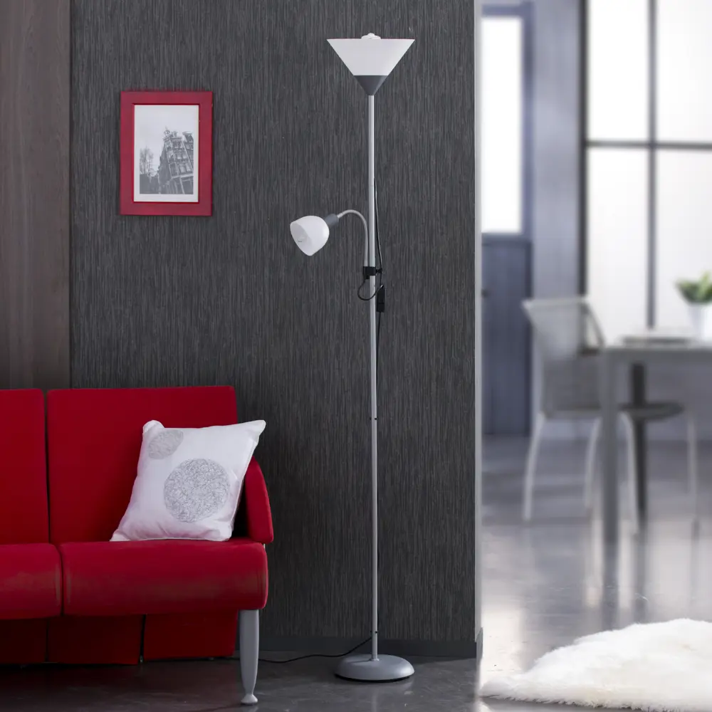 Торшер с лампой для чтения KREAFORTA Navolato цвет серый STLM-2055477 - Вид №2