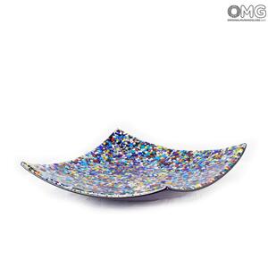 343 ORIGINALMURANOGLASS Квадратное блюдце с синей мозаикой Redentore - муранское стекло OMG 10 см