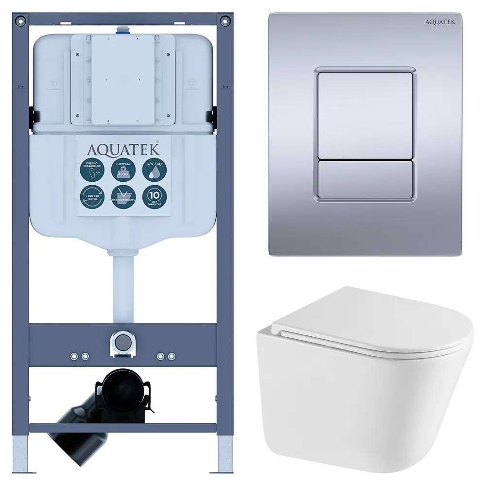 Комплект инсталляции Aquatek Pneumo N 49 с безободковым унитазом Iddis Lahta клавиша Aquatek Pnn-0000003 серая Pneumo N49 STLM-2123755