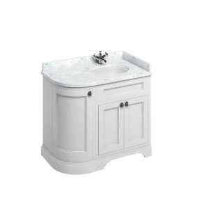 Burlington Отдельностоящий изогнутый угловой блок 100 RH со столешницей Carrara White и встроенной белой раковиной Мэтт Уайт FC3W_BC98R