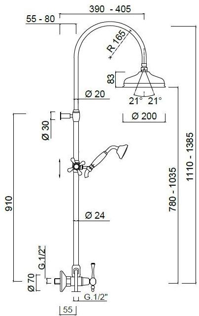 Rubinetteria Giulini Настенная душевая стойка с душевой лейкой Londra 7200wc-s - Вид №1