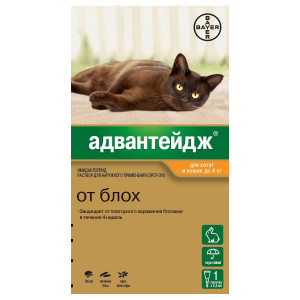 ПР0046828 Капли для котят и кошек BAYER АДВАНТЕЙДЖ от блох весом до 4кг, 1 пипетка в упаковке 0,4мл Elanco