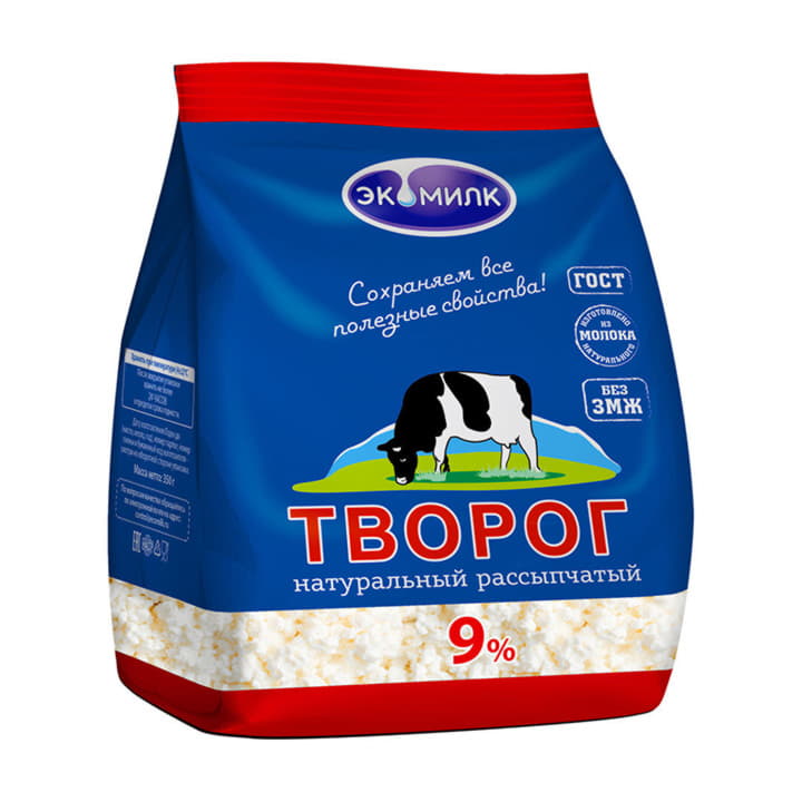 Творог 9% рассыпчатый Экомилк 350 г БЗМЖ Santreyd 21167