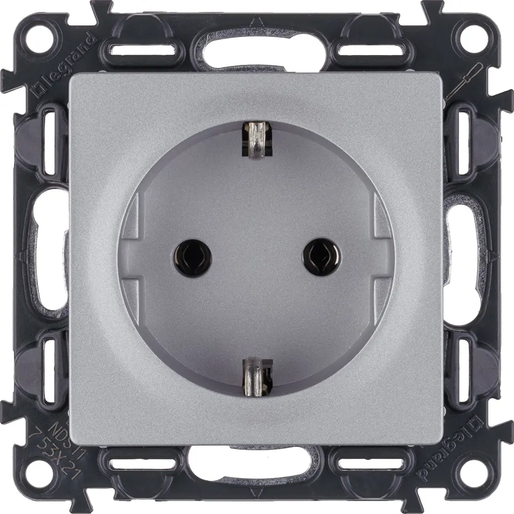 Розетка Legrand VLN-L 2 контакта с заземлением цвет алюминий Valena Life STLM-2183199