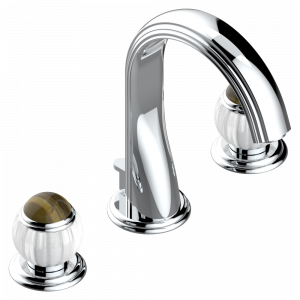 A8R-151M Смеситель устанавливаемый на борту раковины на три отверстия с донным клапаном. Для мрамора Thg-paris Vogue тигровый глаз Хром