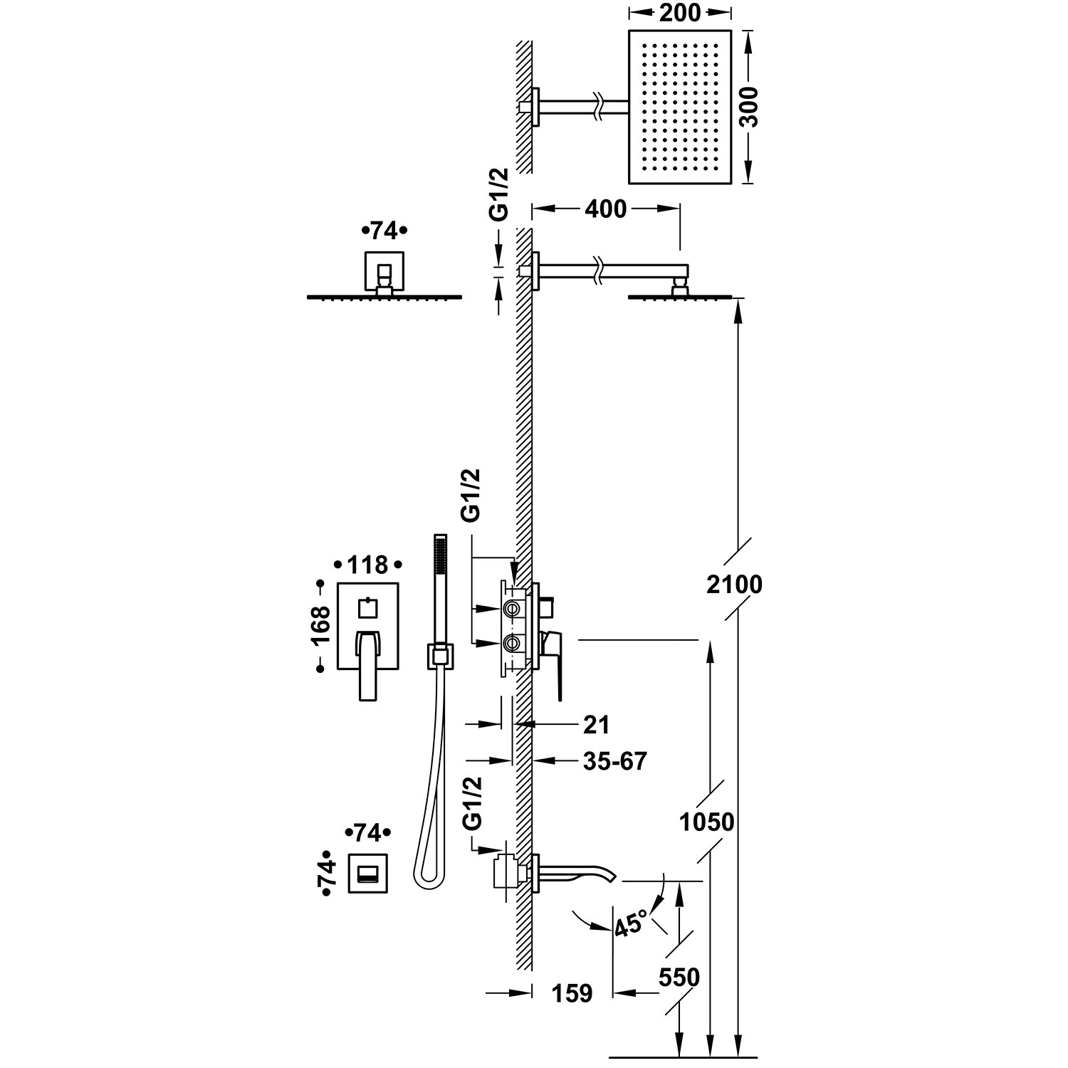 RAPID-BOX Комплект 3-ходового скрытого смесителя для душа с одной ручкой Rapid-box Rapid-box-20227303 TRES - Вид №1
