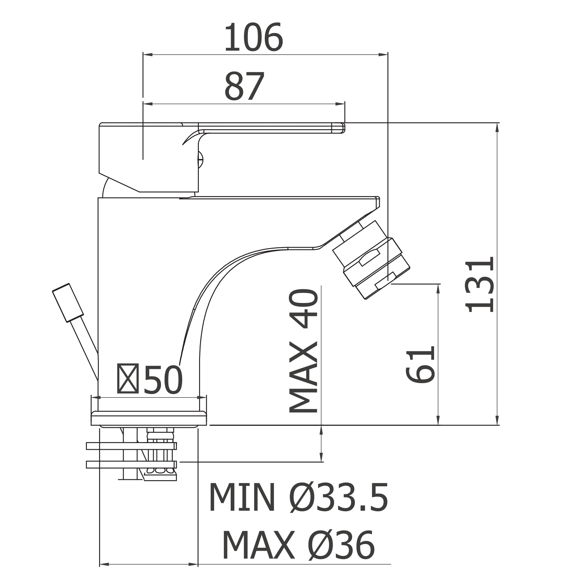 Смеситель на биде однорычажный, без донного клапана CEZARES FUOCO-BSM1-01-W0 - Вид №1