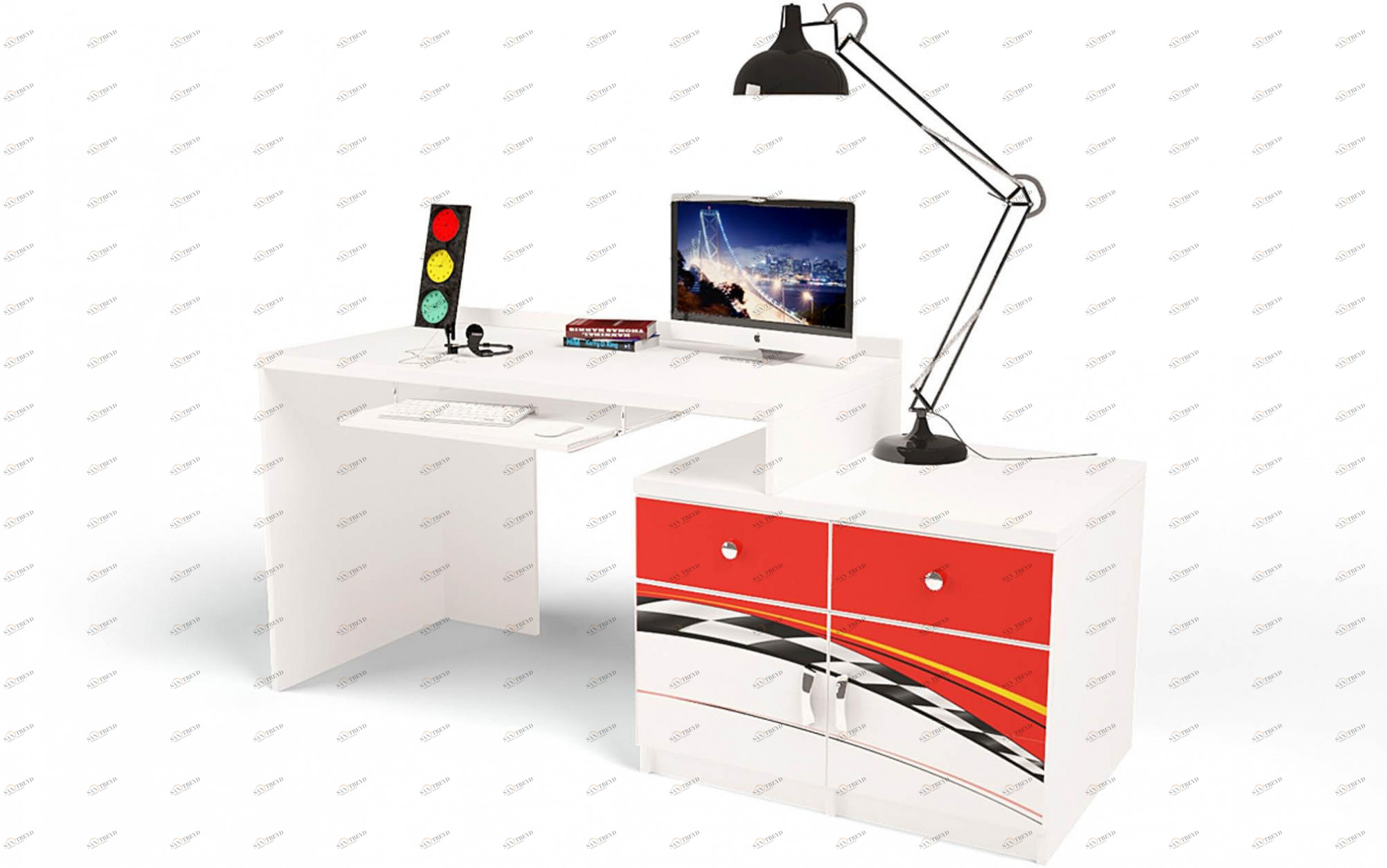 Стол модульный ABC-KING Г Тумба 400+400 La-Man ЛЕВЫЙ красный 4631147960436