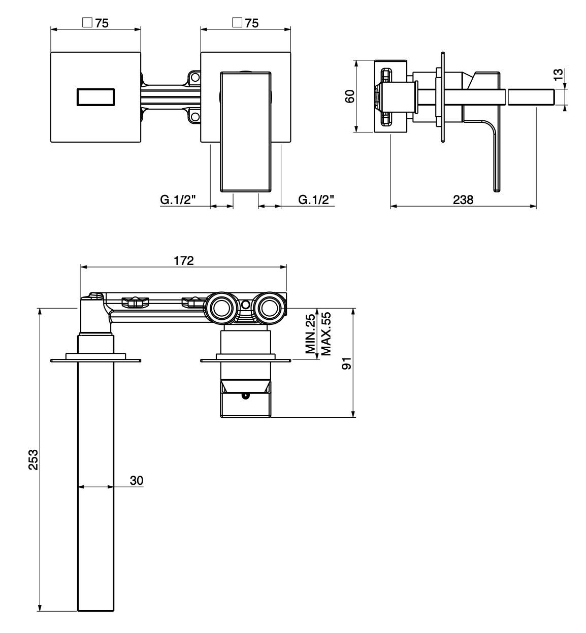 Настенный однорычажный смеситель для раковины GATTONI Kubik ARCH-00030169 - Вид №2