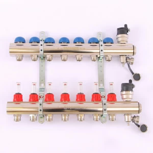 Коллекторная группа TOPWAY с термостатическими вентилями и расходомерами с метрической резьбой EMMETI 1"xM24x19 7 выходов