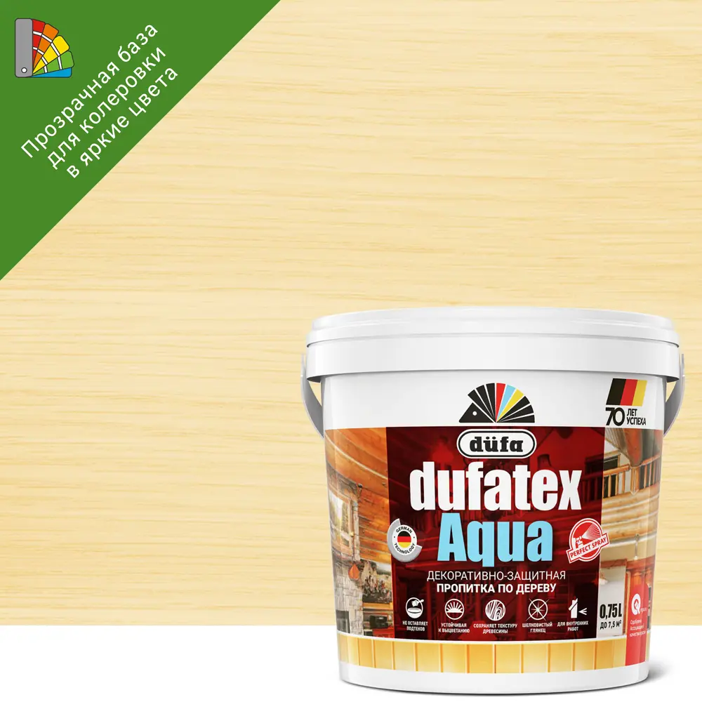 Dufa Aqua Wood Protection - прозрачная пропитка для дерева 0.75 л 12352273
