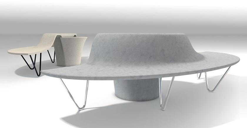 Manufatti Viscio Изогнутая реконструированная каменная скамья со встроенным горшком со спинкой sun-id-1409801 - Вид №1