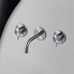 Смеситель для раковины сталь матовая с синей ручкой Toki Radomonte TKI28SCIL26