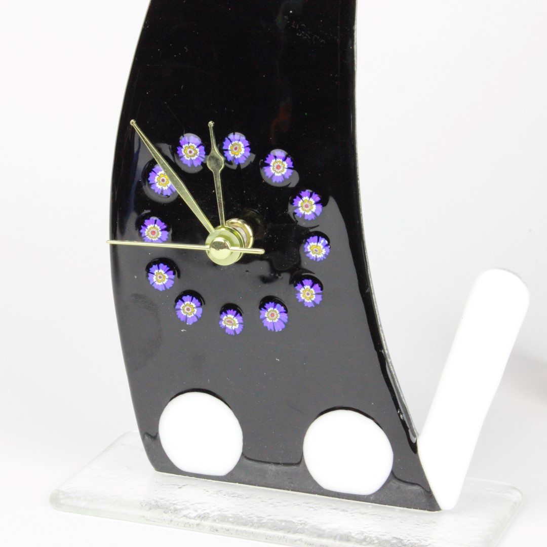 1656 ORIGINALMURANOGLASS Настольные часы Черный Кот - Муранское Стекло 13 см  - Вид №1