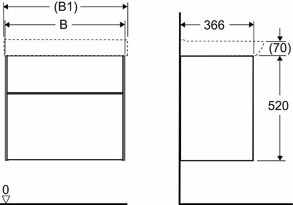 47432 IFO Sense тумба под умывальник с двумя ящиками, W = 600 мм, W1 = 622 мм, темно-серый - Вид №12