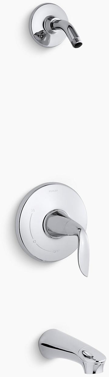 KOHLER Refinia Rite-Temp клапан для ванны и душа с рычажной ручкой и изливом, без насадки для душа K-TLS5318-4-CP  - Вид №1