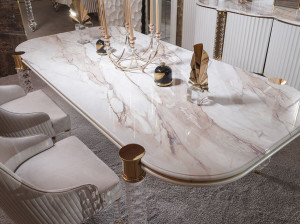 Мраморный овальный обеденный стол