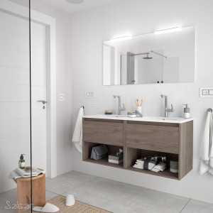 85021 SALGAR Комплект мебели для ванной NOJA 1200 1 ящик 1 место ДУБ ВЕЧНОСТЬ + Раковина + Зеркало + Свет Робл Вечность