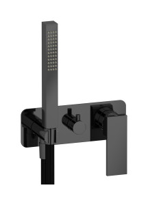 Внешние части встроенного в стену смесителя на 3 потребителя в комплекте с душевым гарнитуром. WE ARE IB ru314cf Black Chrome Rubacuori