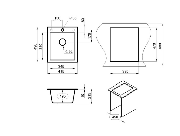 4201, БАЗАЛЬТ, кухонная мойка, кварц GRANULA 4201-ST76 - Вид №3