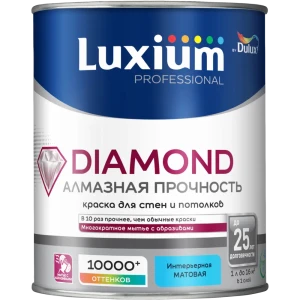 Краска для стен и потолков моющаяся Luxium Diamond матовая цвет прозрачный база BC 0.9 л