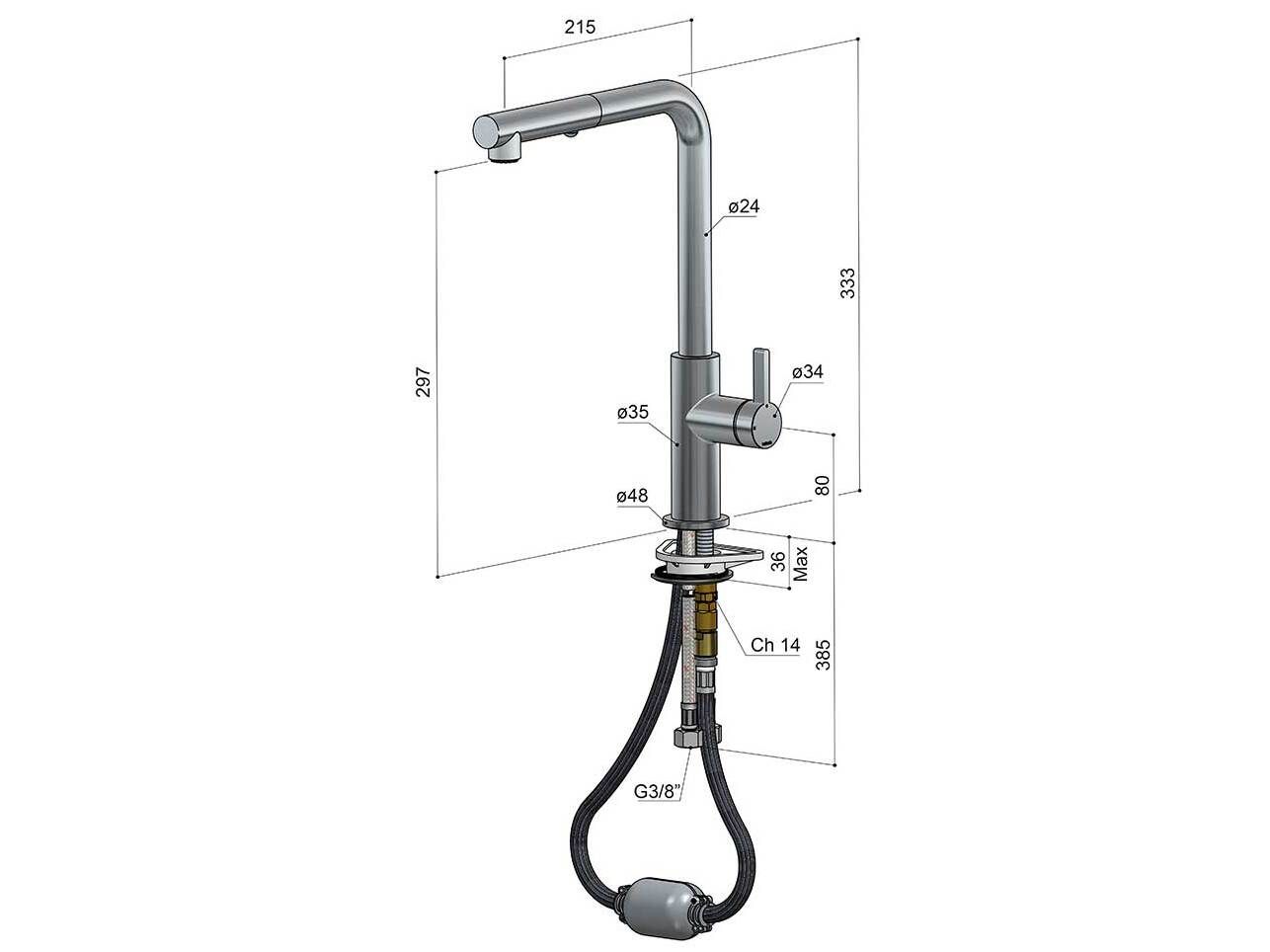 Смеситель для кухни из латуни со съемным ручным душем Hotbath Ace ARCH-00117917 - Вид №2