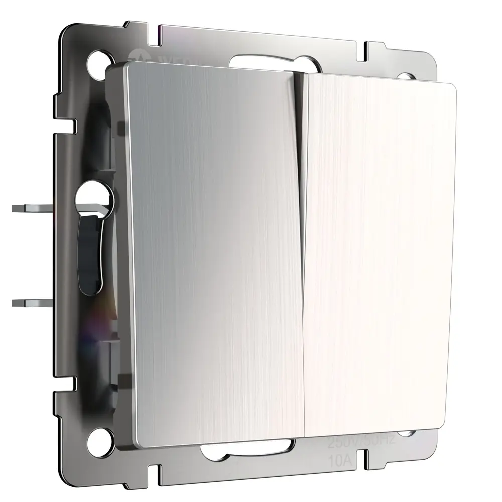 Выключатель встраиваемый проходной Werkel 2 клавиши цвет глянцевый никель Встраиваемые механизмы STLM-2199200