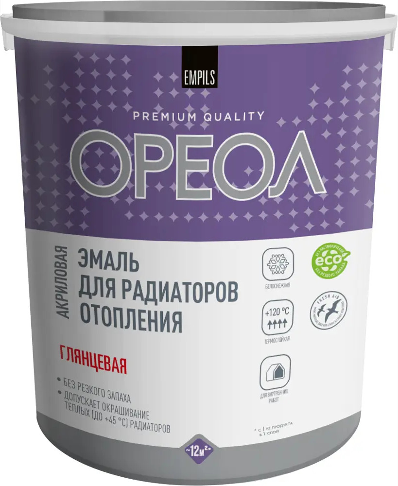 Эмаль алкидная ОРЕОЛ для радиаторов белая глянцевая 3 кг 89376148