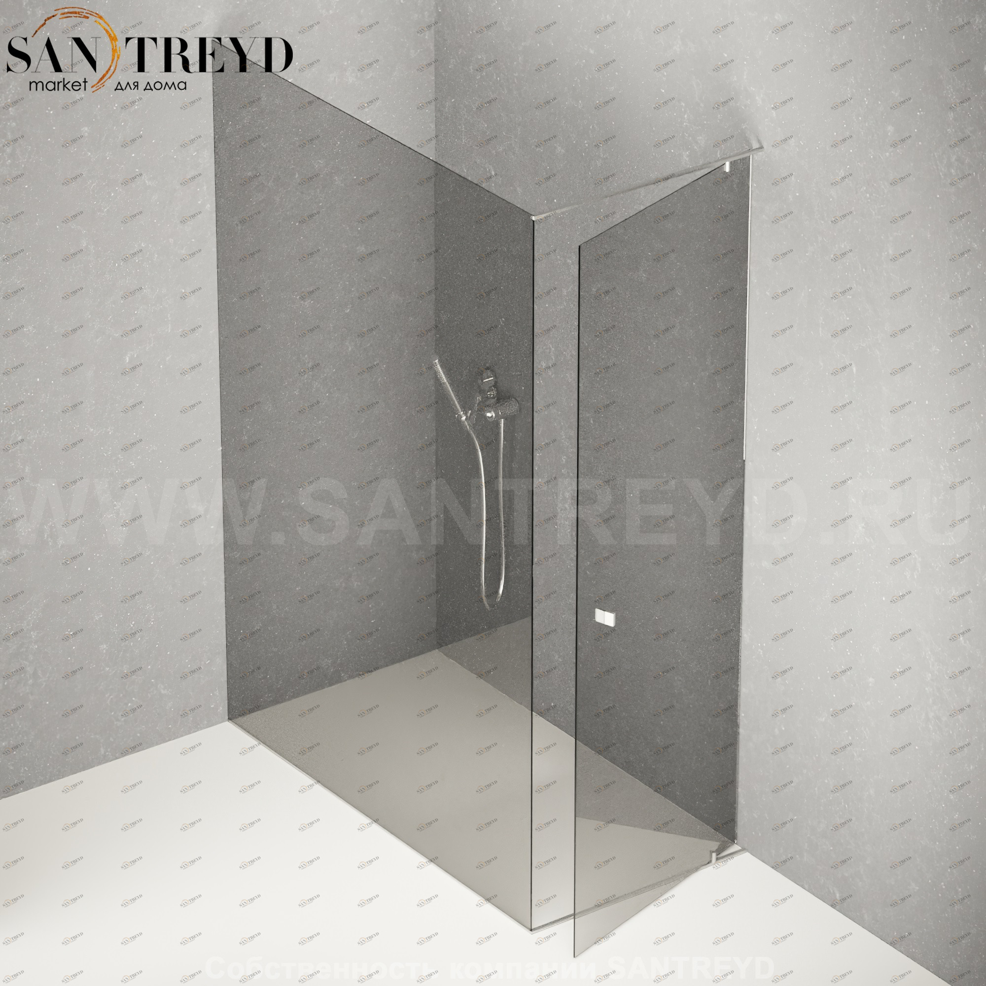 Душевое ограждение PLAN-A подрезаемое, стеклянная дымчатая перегородка с матовыми хромированными профилями. Размеры: длина от 70 до 100 см, глубина от 70 до 140 см Agape APLC7010070140MD