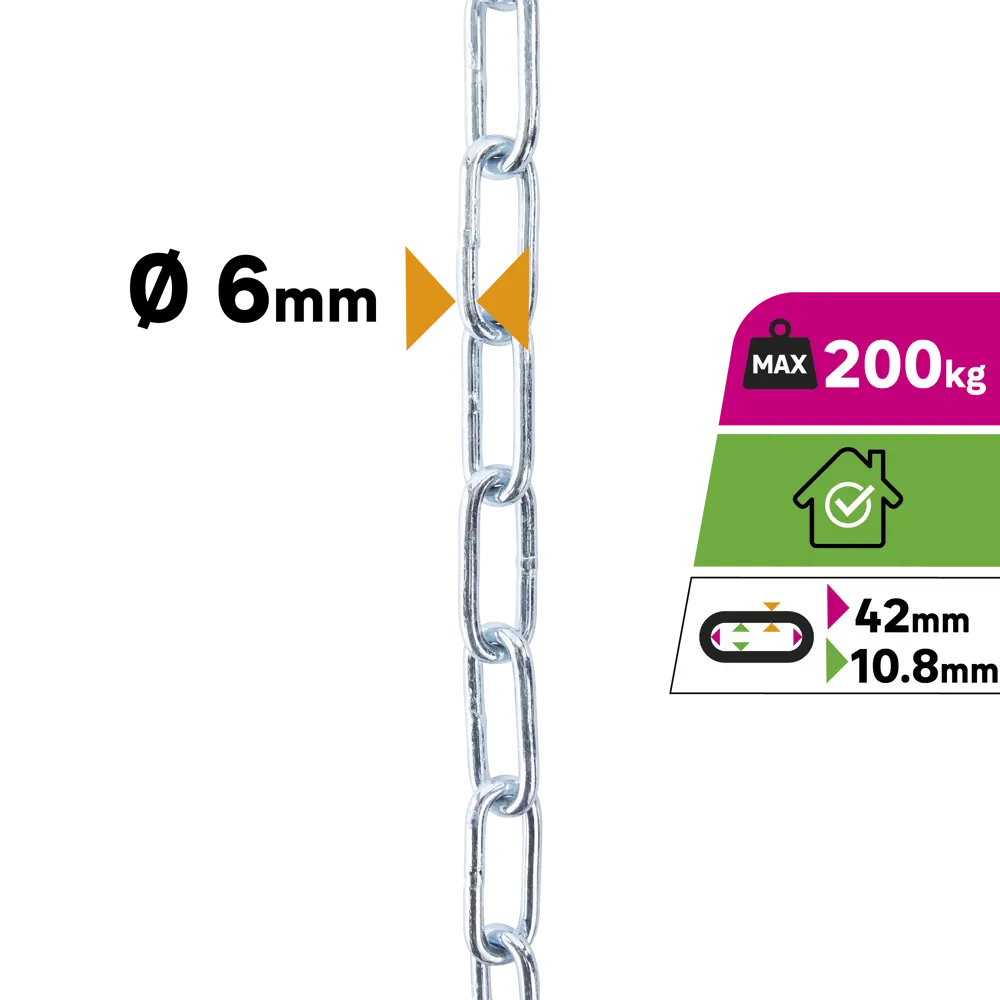 Цепь Standers оцинкованная сталь длинное звено 6 мм 2.5 м/уп STLM-2111818 - Вид №1
