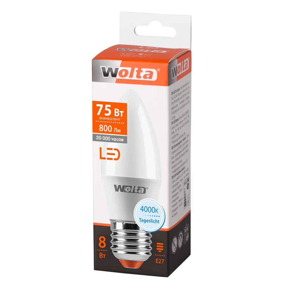 Лампа светодиодная Wolta свеча E27 7 Вт 650 Лм свет дневной STLM-2082373 - Вид №1